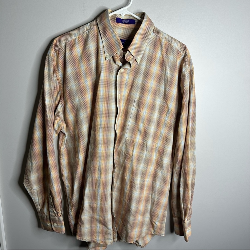 Men’s Alan Flusser Size Large Plaid Multicolor Long Sleeve Button Down Shirt‎